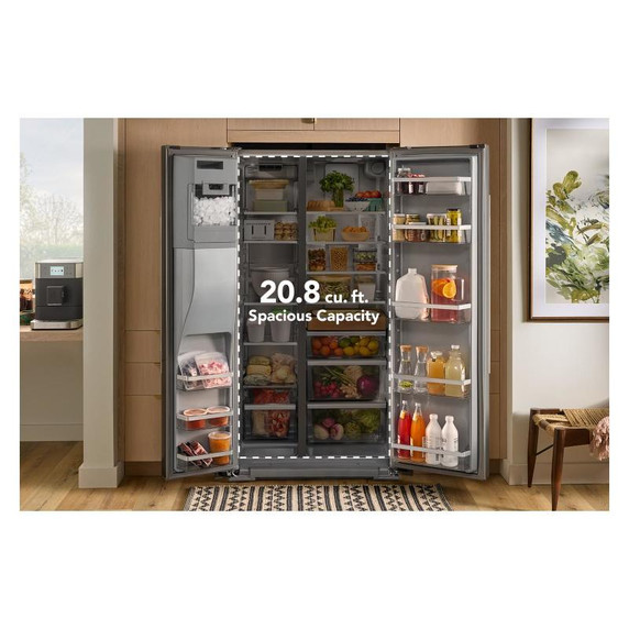 Kitchenaid® 20.8 Cu. Ft. Counter-Depth Side-by-Side Refrigerator with Exterior Ice and Water Dispenser in PrintShield™ Finish KRSC536RPS