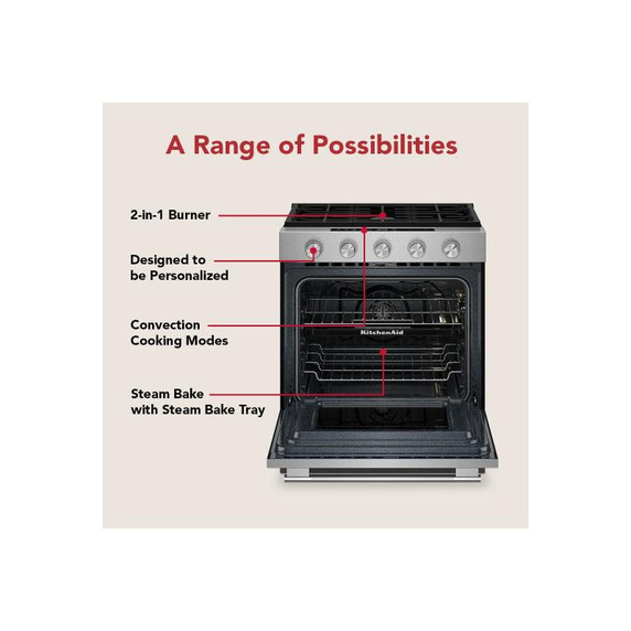 Kitchenaid® 5.0 Cu. Ft. Smart Slide-in Gas Range with Convection Cooking Modes and 2-in-1 Burner KSGS530SPS