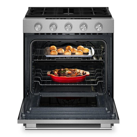 Kitchenaid® 5.0 Cu. Ft. Smart Slide-in Gas Range with Convection Cooking Modes and 2-in-1 Burner KSGS530SPS