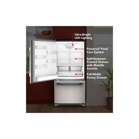 Kitchenaid® 22 Cu. Ft. 33-Inch Standard-Depth Bottom Mount Refrigerator with Left Door Swing KRBL133SPS