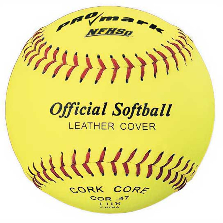 Official League Optic Yellow Leather 11" Softball W/Cork Core Dozen