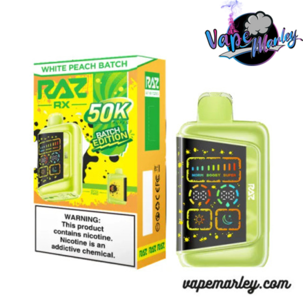 Raz Rx Code White White Peach Batch Raz RX 50K | Sweet Peach Ice Vape