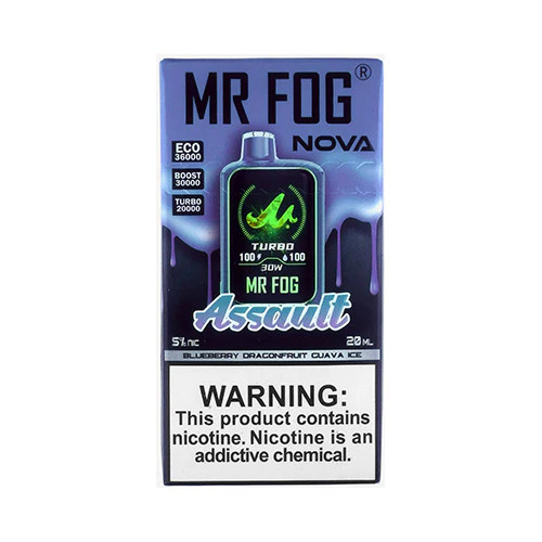 Assault – Mr Fog Nova Blue Razz Steezy Edition 36,000 Puffs Zero Nicotine