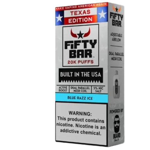 Blue Razz Ice Texas X Fifty Bar 20k Puffs Disposable Vape