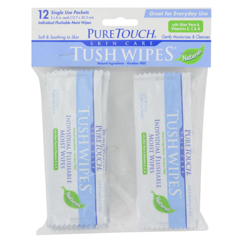 Puretouch Skin Care/Hand and Body Lotion Tush Wipes Naturals - 12 Packets