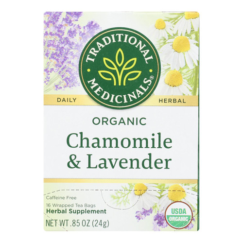 Traditional Medicinals Organic Chamomile with Lavender Tea/Herbal Tea - Caffeine Free - Case of 6 - 16 Bags