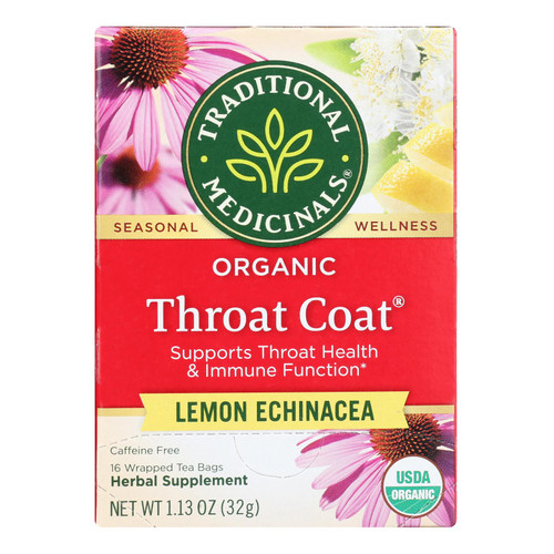 Traditional Medicinals Organic Lemon Echinacea Throat Coat Tea/Herbal Tea - 16 Tea Bags - Case of 6