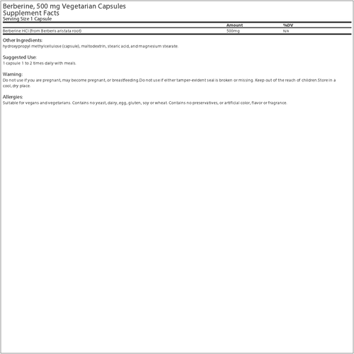 Source Naturals Berberine 500 mg Vegetarian Capsules Supplement Facts