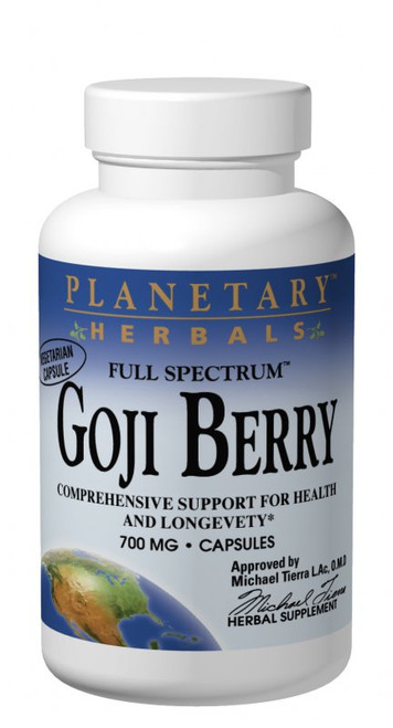 Planetary Herbals Goji Berry, Full Spectrum 700 mg Vegetarian Capsules bottle