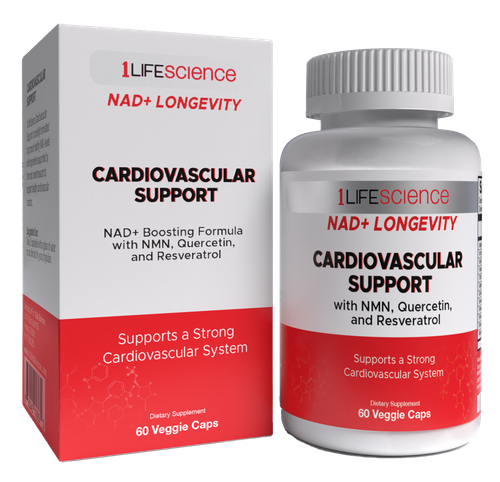 1LifeScience NAD+ Longevity Cardiovascular Support 60 vegetarian capsules box and bottle