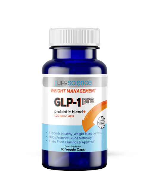 1LifeScience GLP-1 PRO Probiotic Blend+ 60 vegetarian capsules bottle