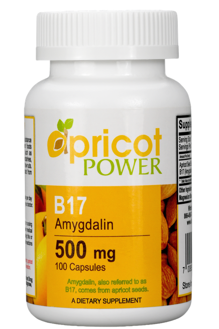 Apricot Power B17 Amygdalin 500 mg 100 capsules bottle, front