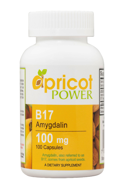 Apricot Power B17 Amygdalin 100 mg 100 capsules bottle, front