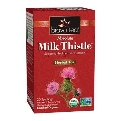 Bravo Tea Absolute Organic Milk Thistle Herbal Tea box, 20 tea bags