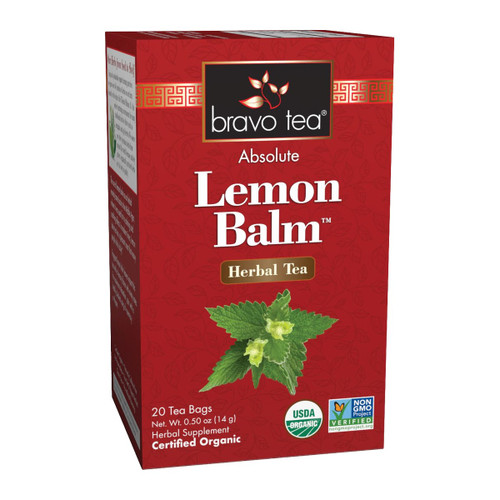 Bravo Tea Absolute Organic Lemon Balm Herbal Tea box, 20 tea bags