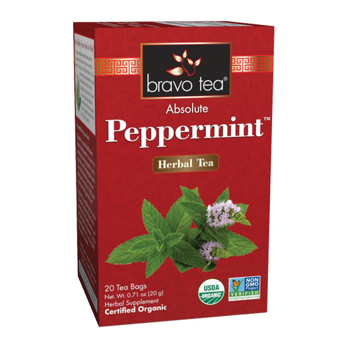 Bravo Tea Absolute Organic Peppermint Herbal Tea box, 20 tea bags