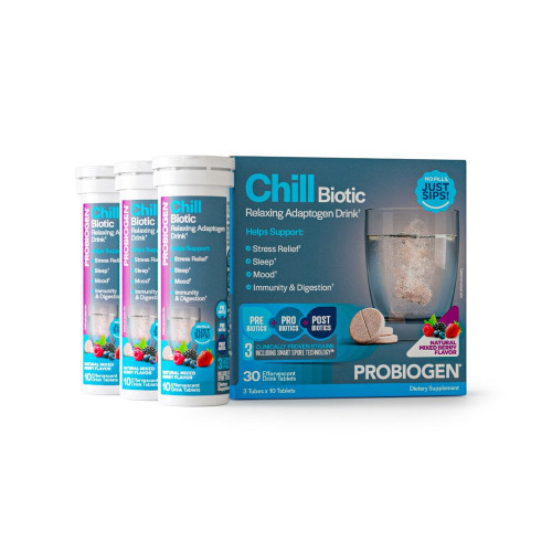 Probiogen Chill Biotic Relaxing Adaptogen Drink + Probiotic, Mixed Berry, 30 Effervescent Tablets