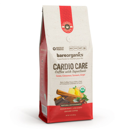 BareOrganics Cardio Care Organic Ground Coffee with Superfoods, Medium Roast, 10 oz