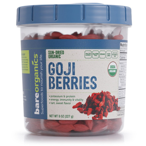 BareOrganics Organic Sun-Dried Goji Berries, Raw & Vegan, 8 oz