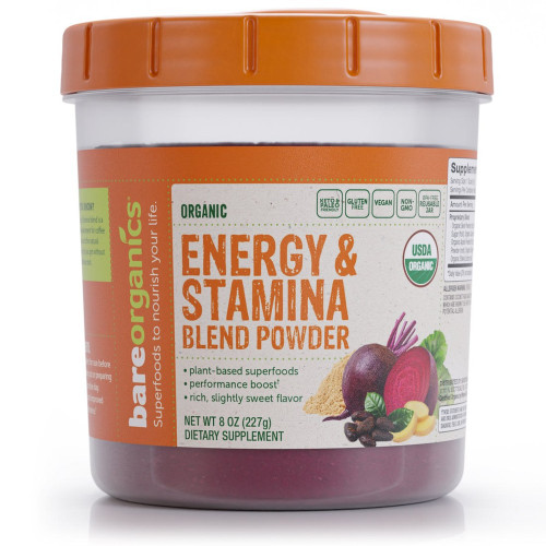 BareOrganics Organic Energy & Stamina Blend Powder, Beet, Cacao & Maca, 8 oz