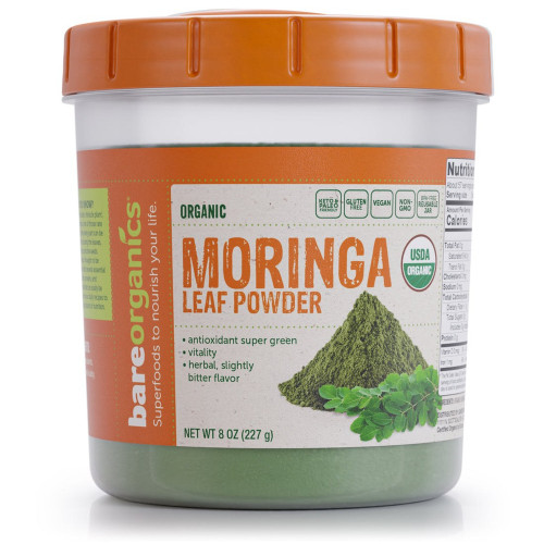 BareOrganics Organic Moringa Leaf Powder, Raw & Vegan, 8 oz