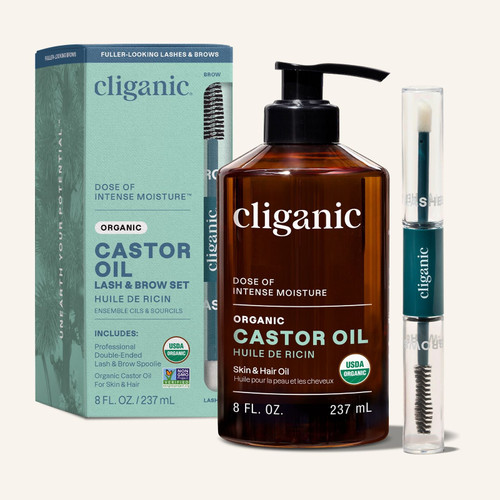 Cliganic Organic Castor Oil with Lash & Brow Applicator, 8 fl oz