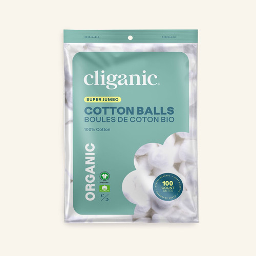 Cliganic Organic Super Jumbo Cotton Balls, 100 Count
