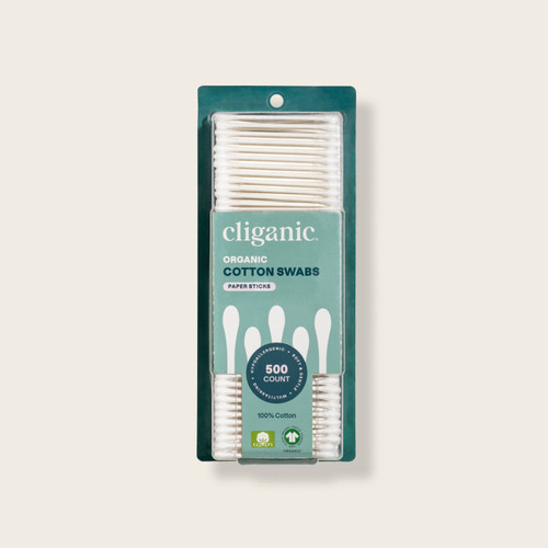 Cliganic Organic Cotton Swabs, Paper Sticks, 500 Count