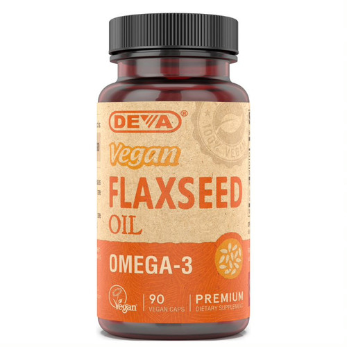 Deva Vegan Flaxseed Oil 500 mg, Organic Omega-3, 90 Vegan Capsules