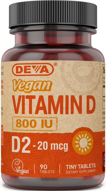 Deva Vegan Vitamin D2 800 IU, Ergocalciferol, 90 Tablets