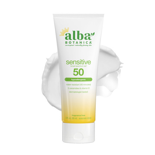Alba Botanica Sensitive Sunscreen Lotion SPF 50, Fragrance Free, 3 oz