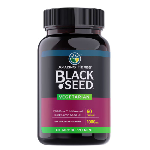 Amazing Herbs Premium Black Seed Oil Vegetarian Capsules, 1000 mg, 60 Vegetarian Capsules