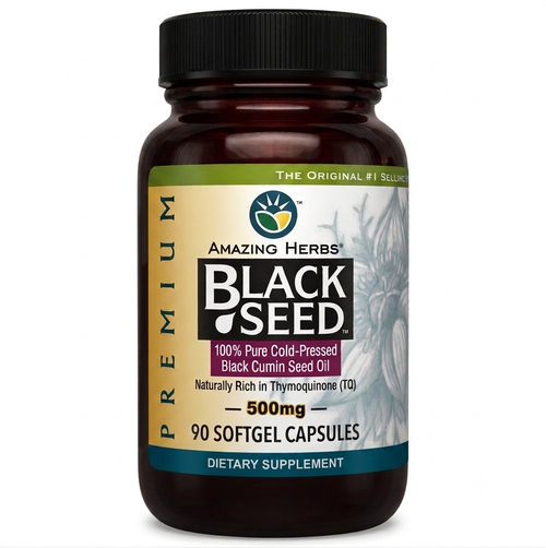 Amazing Herbs Premium Black Seed Oil Softgels, 500 mg, 90 Softgels