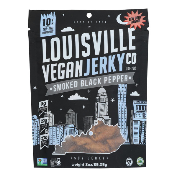 Louisville Vegan Food and Beverage/Jerky Food and Beverage/Jerky - Vegan - Black Pepper - Case of 10 - 3 oz