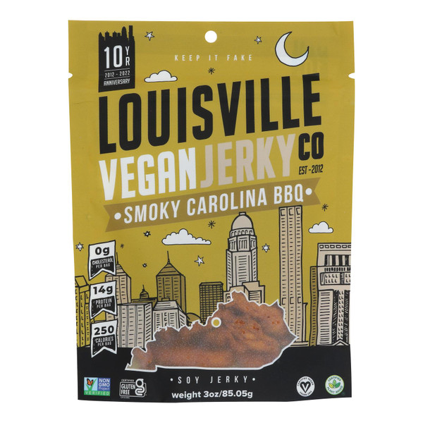 Louisville Vegan Food and Beverage/Jerky Food and Beverage/Jerky - Vegan - Carolina BBQ - Case of 10 - 3 oz