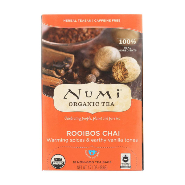 Numi Tea Organic Tea/Herbal Tea - Rooibos Chai - Case of 6 - 18 Bags