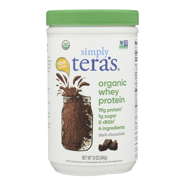 Teras Whey Protein Powder - Whey - Organic - Fair Trade Certified Dark Chocolate Cocoa - 12 oz