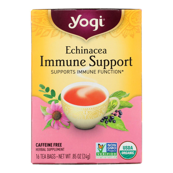 Yogi Immune Support Tea/Herbal Tea Echinacea - 16 Tea Bags - Case of 6