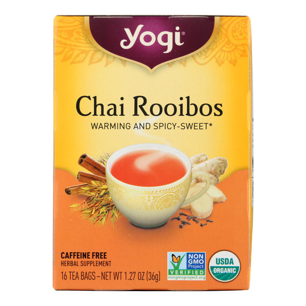 Yogi Organic Tea/Herbal Tea Caffeine Free Chai Rooibos - 16 Tea Bags - Case of 6