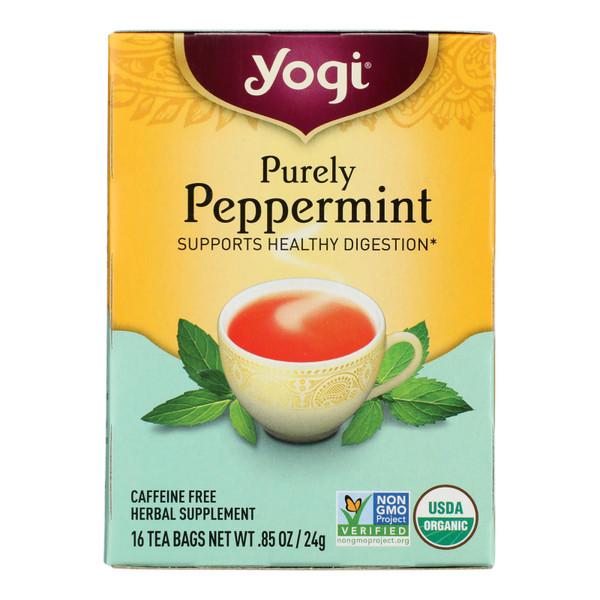 Yogi Organic Tea/Herbal Tea Caffeine Free Purely Peppermint - 16 Tea Bags - Case of 6