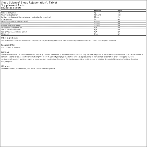 Source Naturals Sleep Science Sleep Rejuvenation Tablets Supplement Facts