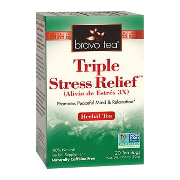 Bravo Tea Triple Stress Relief Herbal Tea box, 20 tea bags