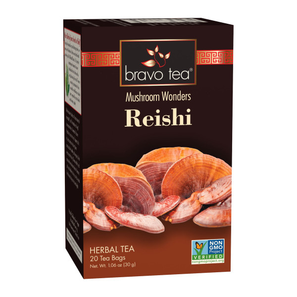 Bravo Tea Mushroom Wonders Reishi Mushroom Herbal Tea box, 20 tea bags