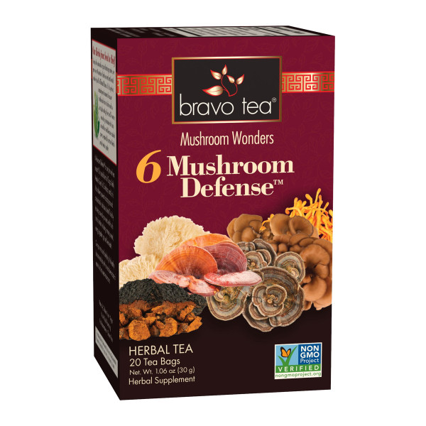 Bravo Tea Mushroom Wonders 6 Mushroom Defense Herbal Tea box, 20 tea bags