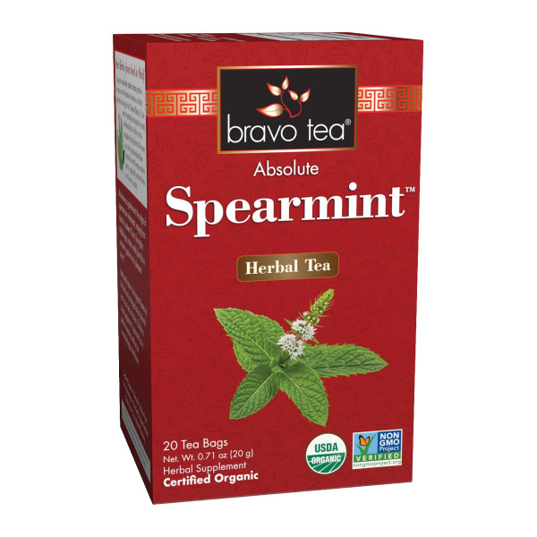 Bravo Tea Absolute Organic Spearmint Herbal Tea box, 20 tea bags