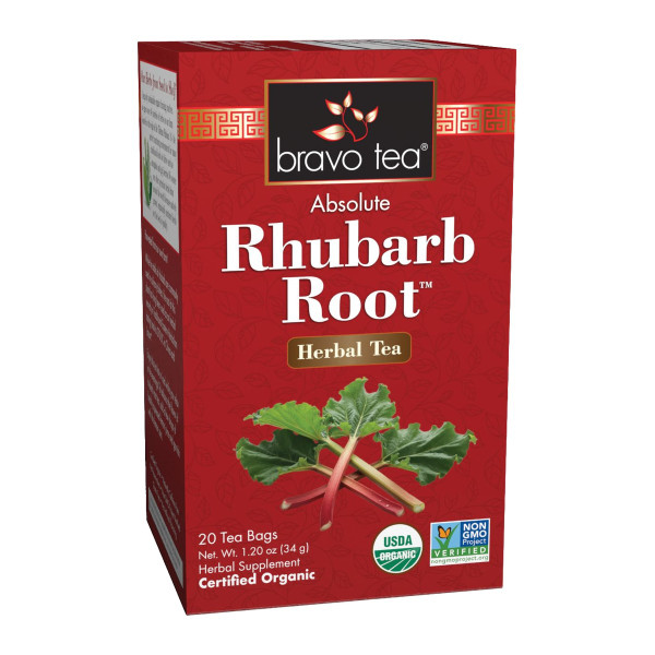 Bravo Tea Absolute Organic Rhubarb Root Herbal Tea box, 20 tea bags