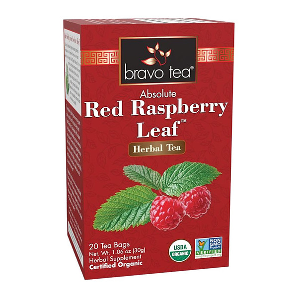 Bravo Tea Absolute Organic Red Raspberry Leaf Herbal Tea box, 20 tea bags