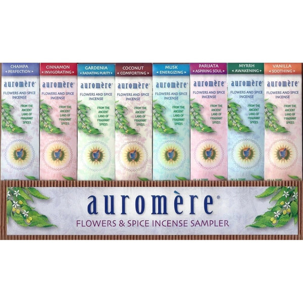 Auromere Flowers & Spice Incense Sampler, 8 Fragrances