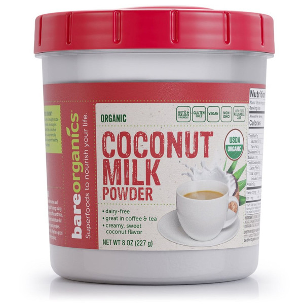 BareOrganics Organic Coconut Milk Powder, Dairy-Free Creamer, 8 oz