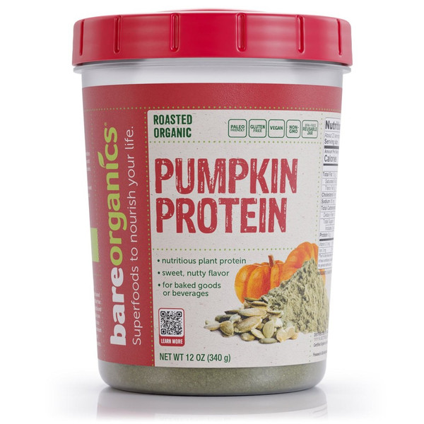 BareOrganics Organic Roasted Pumpkin Seed Protein Powder, Plant-Based, 12 oz